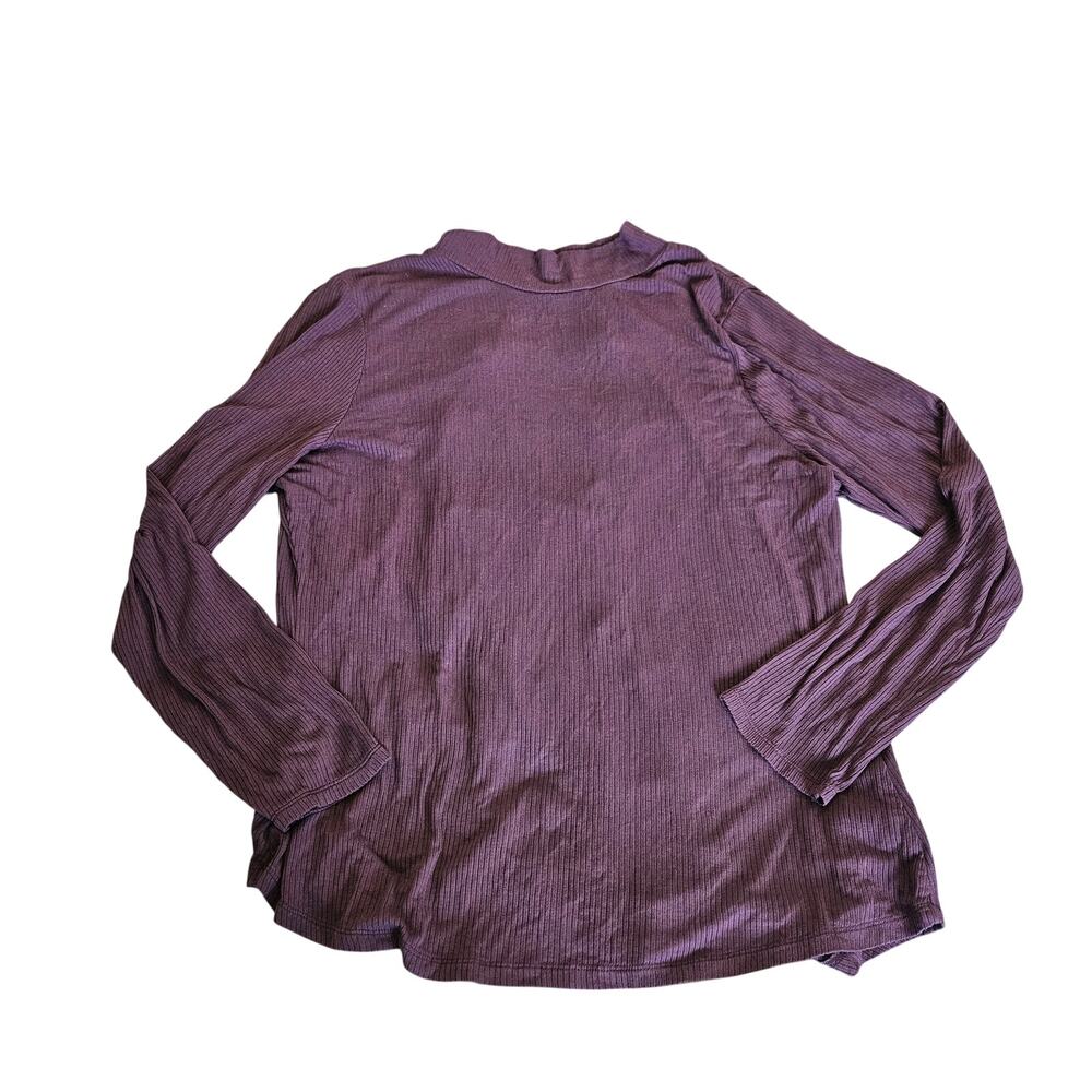 Venus Purple Ribbed Open Back Top Medium (Approx) Tie Back Long Sleeve